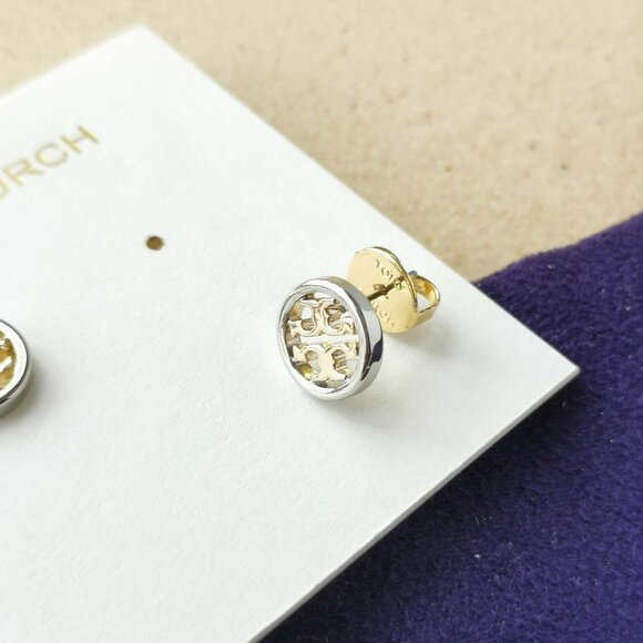 NEW Tory Burch Gold Silver Mixed Miller Stud Earrings - Picture 3 of 3